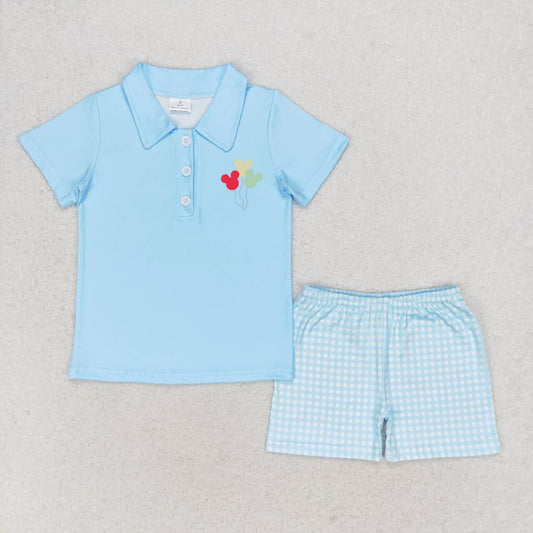 Blue Cartoon print short sleeve boy set