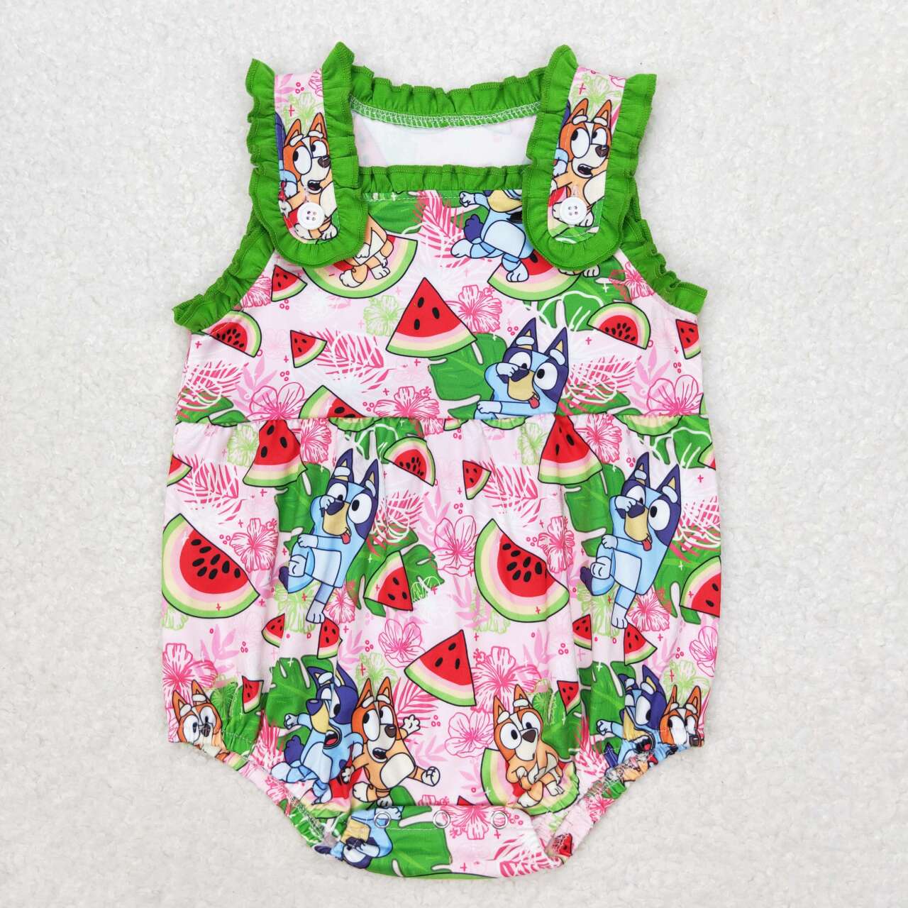 Pink cartoon dog watermelon print Baby Romper