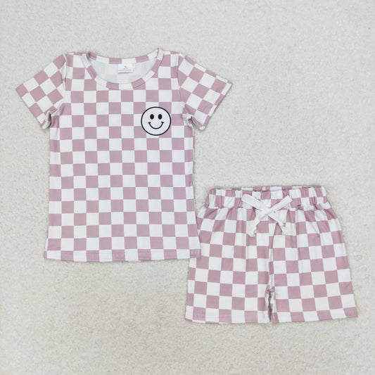 Plaid smile print short sleeve boy set