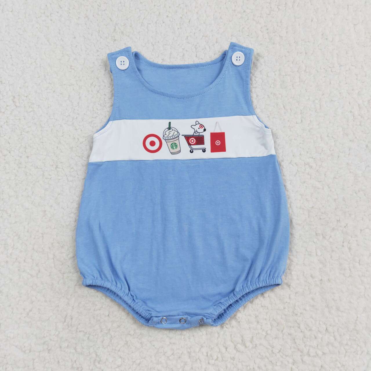 Blue dog cartoon sleeveless Baby Romper