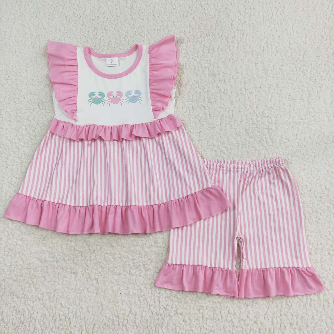 Pink Striped Crab shorts Girls Set