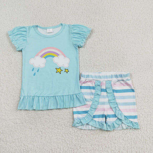 Blue Rainbow Summer shorts Girls Set