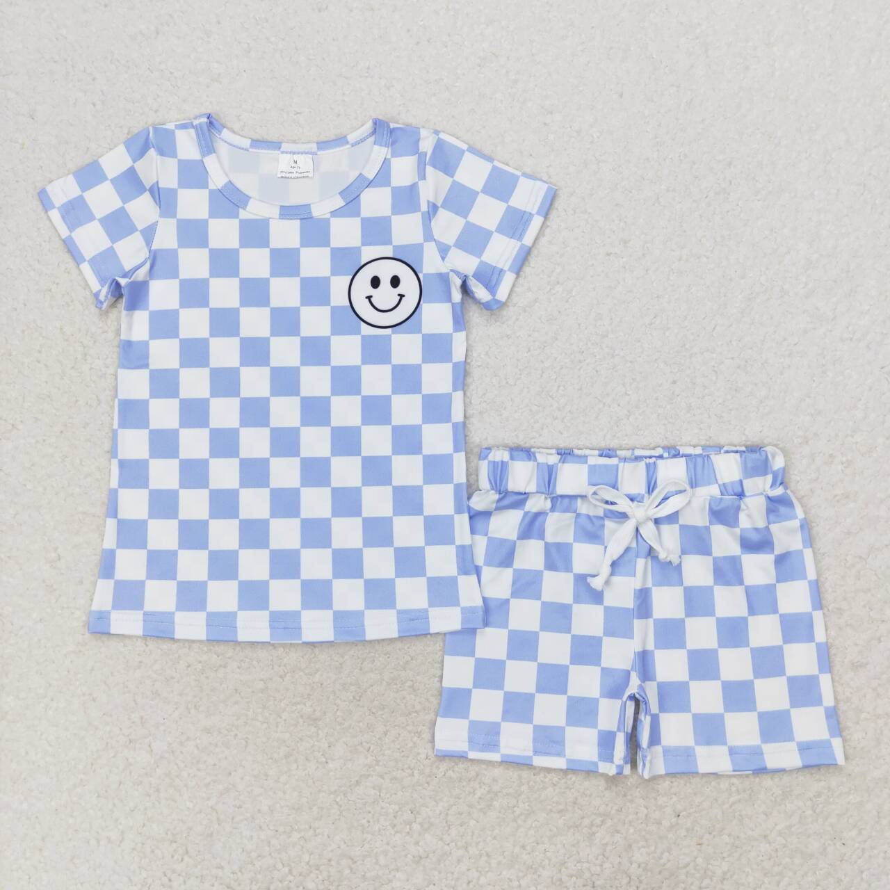 Blue Plaid smile print short sleeve boy set