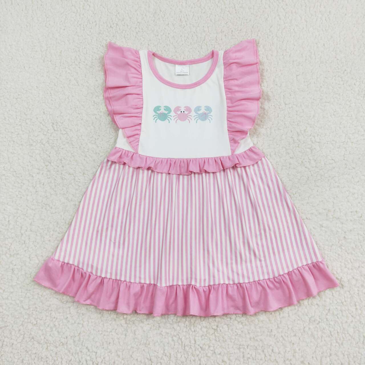 pink striped crab print Girls Dress