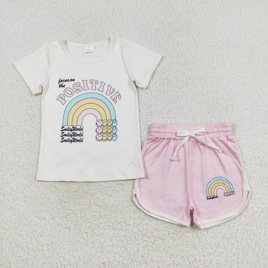 white rainbow Print Summer Girls Set