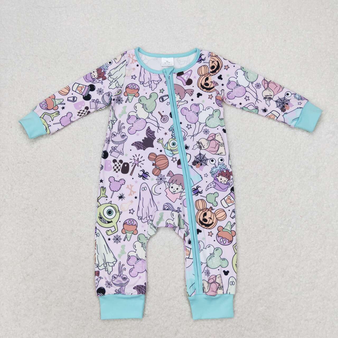 Purple Cartoon Pumpkin Long Sleeve With Zipper Romper