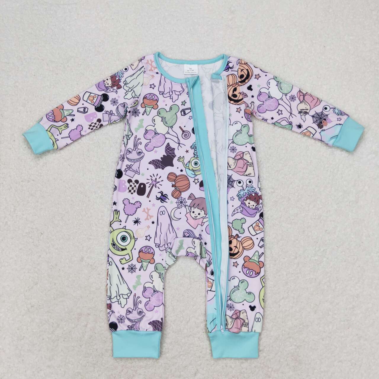 Purple Cartoon Pumpkin Long Sleeve With Zipper Romper