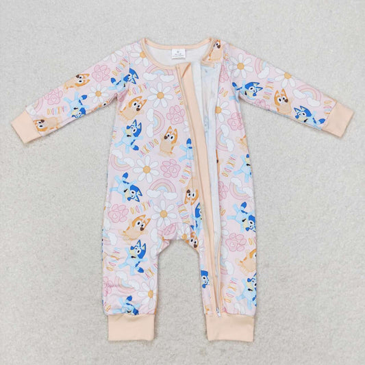 floral Cartoon Long Sleeve With Zipper Romper