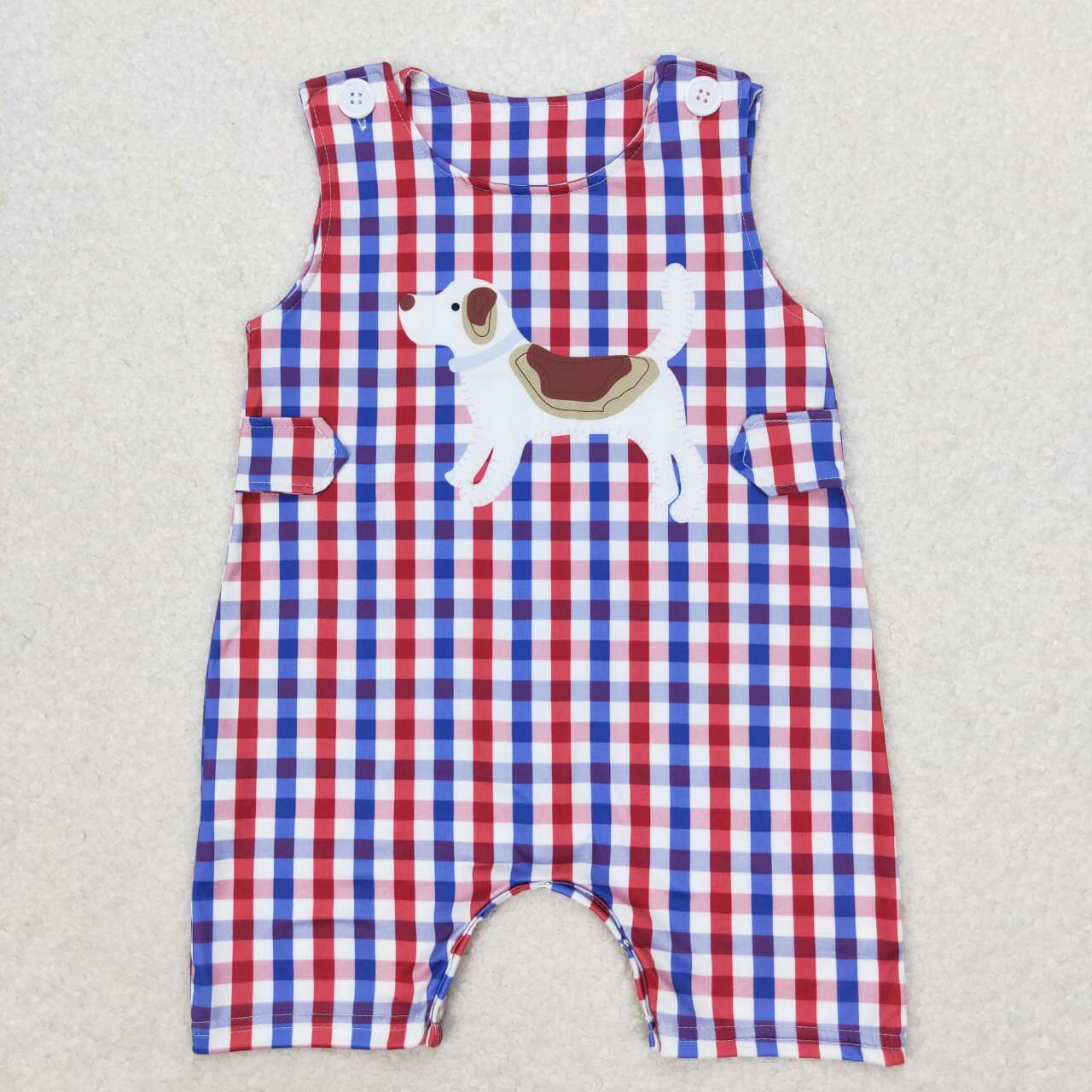 plaid dog sleeveless print Baby Romper