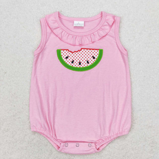 pink watermelon embroidery Baby Romper