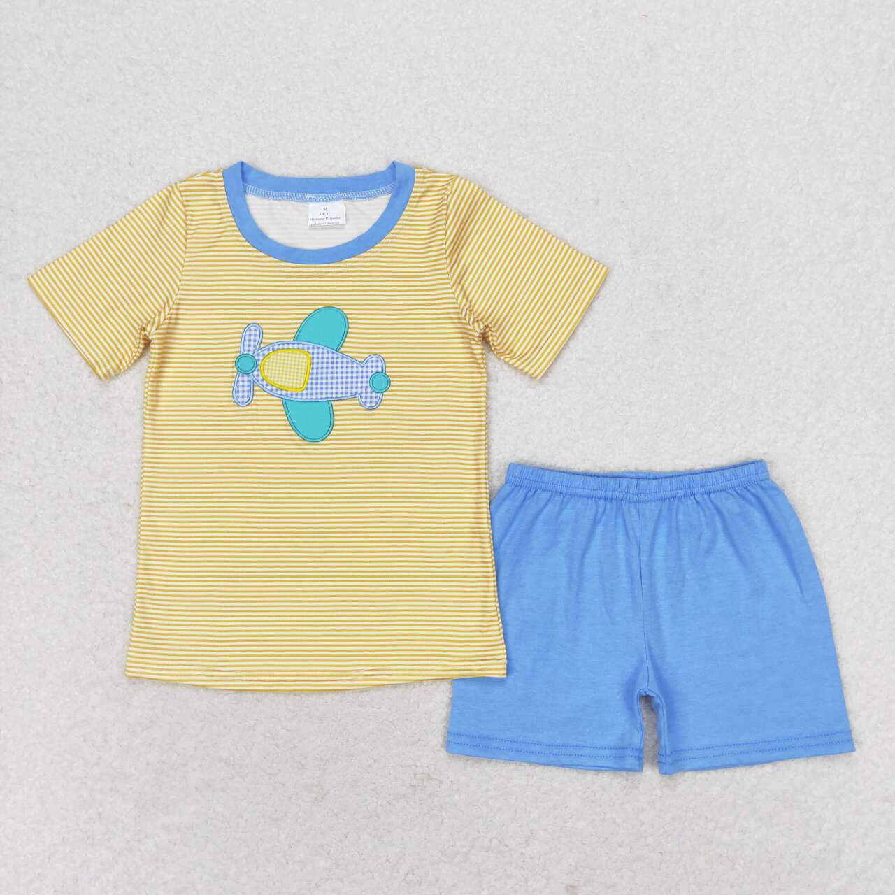 striped airplane embroidery Boy Set