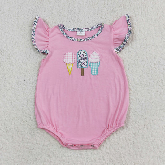 pink icecream embroidery Baby Romper