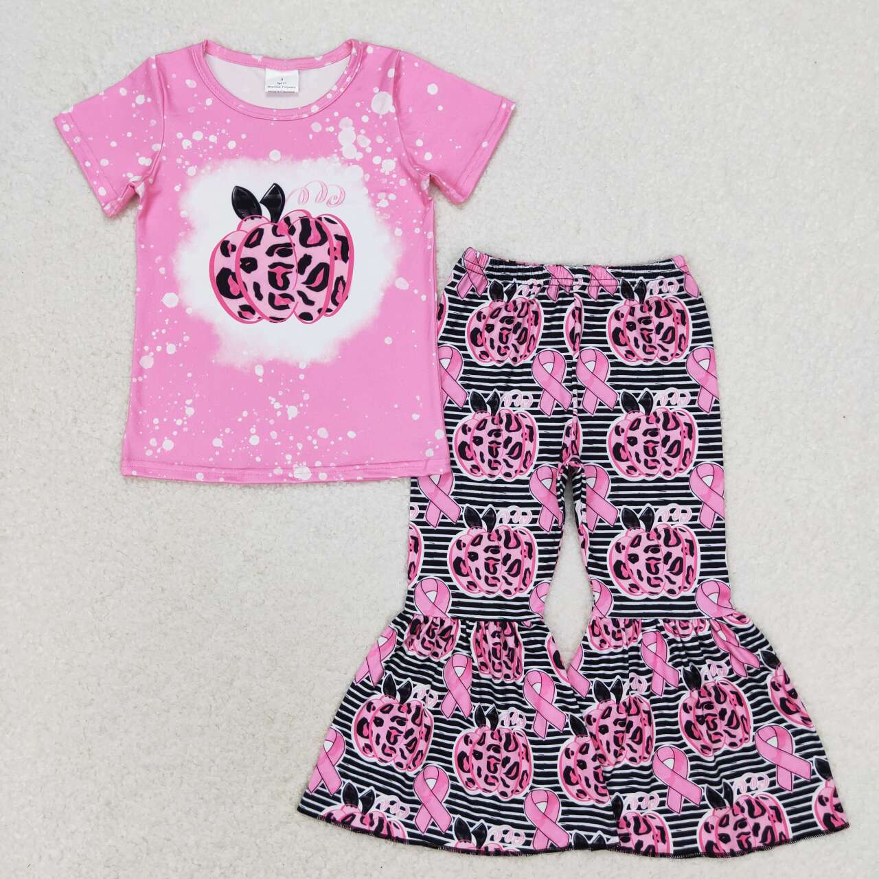 Pink Pumpkin Print Bell Pants Girls Set