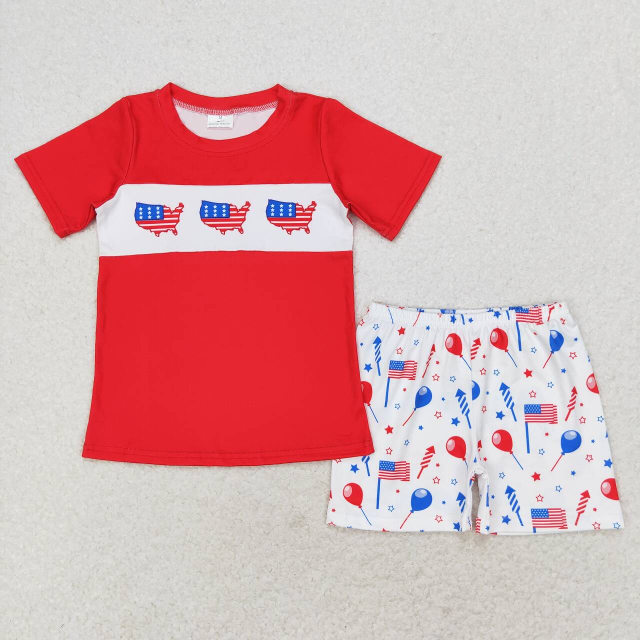 July of 4th Flag print short sleeve boy set