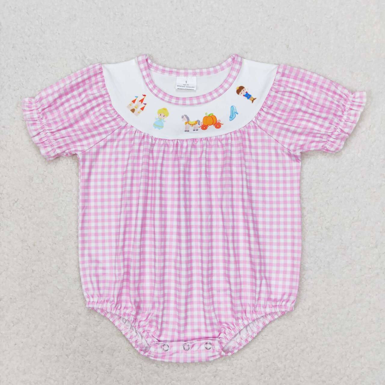 Pink plaid embroidered pumpkin print Baby Romper