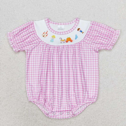 Pink plaid embroidered pumpkin print Baby Romper