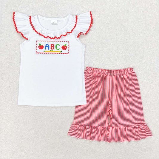 Back To School Embroidery Apple Letter Ruffle Set