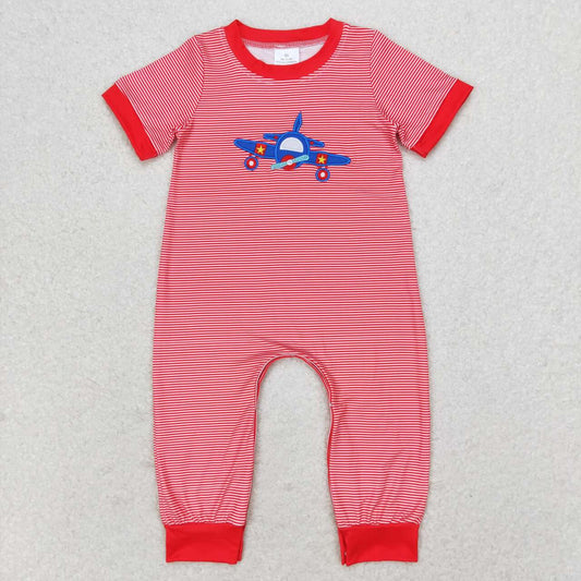 red striped airplane Embroidered Baby Romper