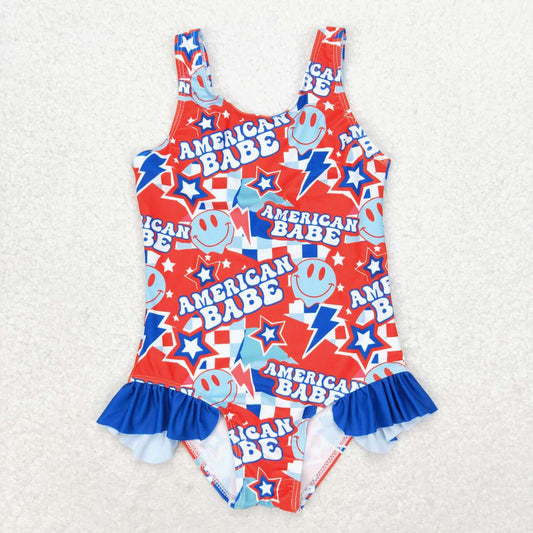 july of 4th american one pc Girls Summer Swimsuit
