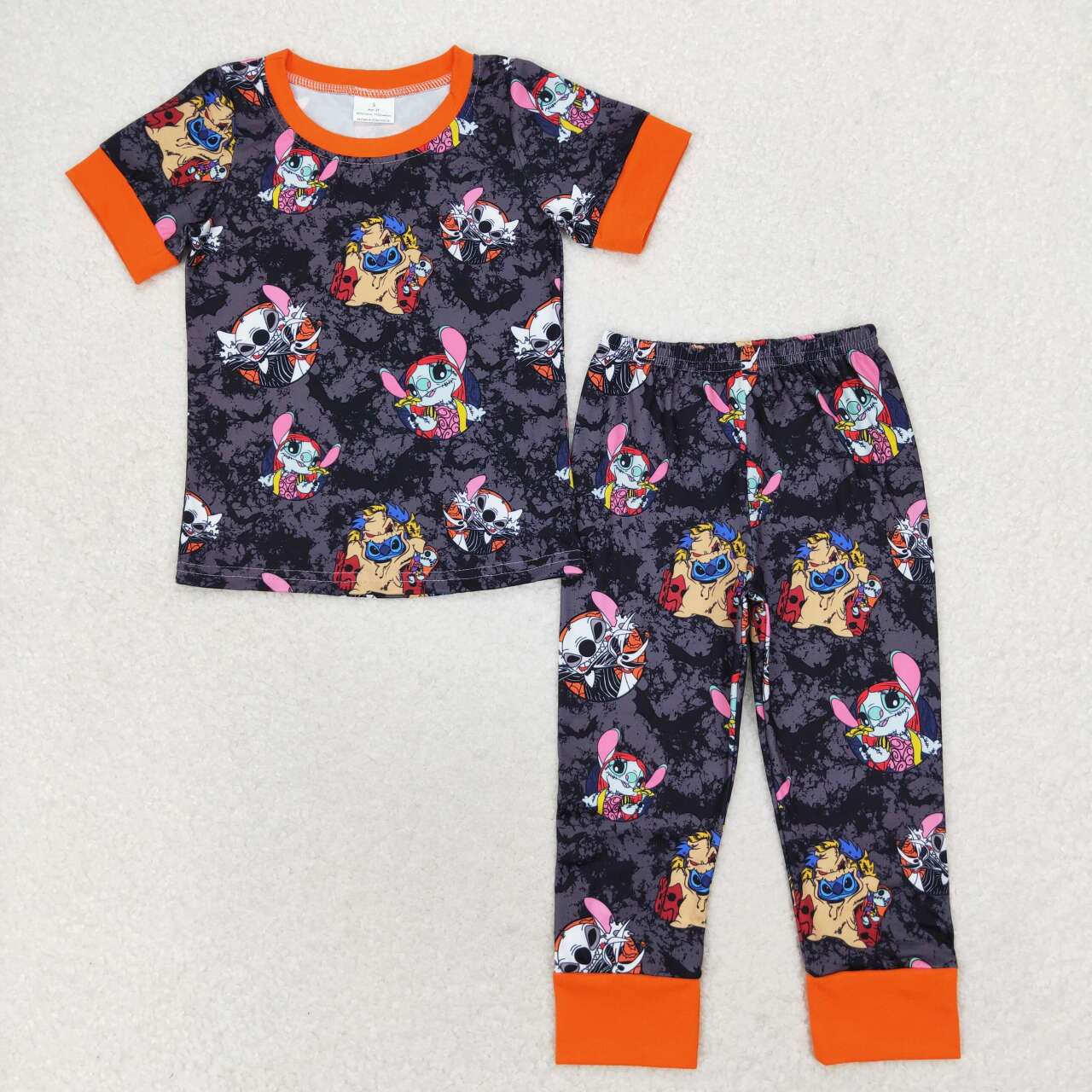 Halloween Black Cartoon Short Sleeve Long Pants Pajamas