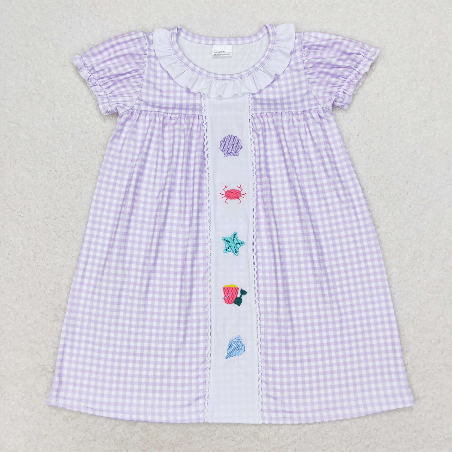 Purple plaid starfish embroidery Girls Dress