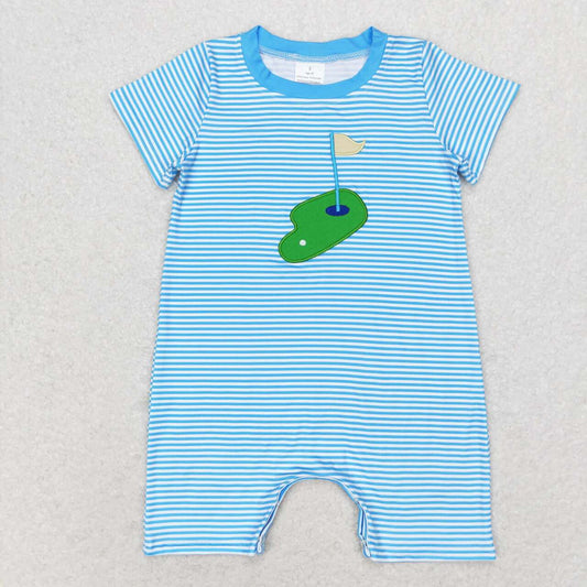 blue embroidered golf Baby romper