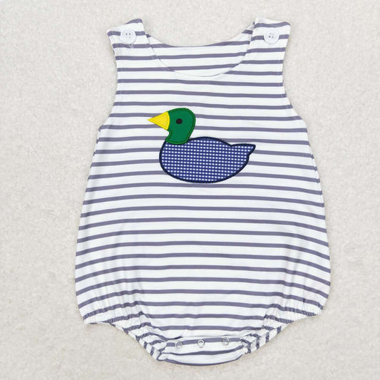 striped Duck embroidered sleeveless baby romper