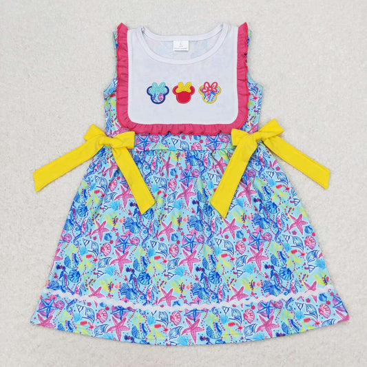 Blue floral Embroidery starfish Girls Dress