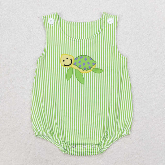 green striped turtle print Baby Romper
