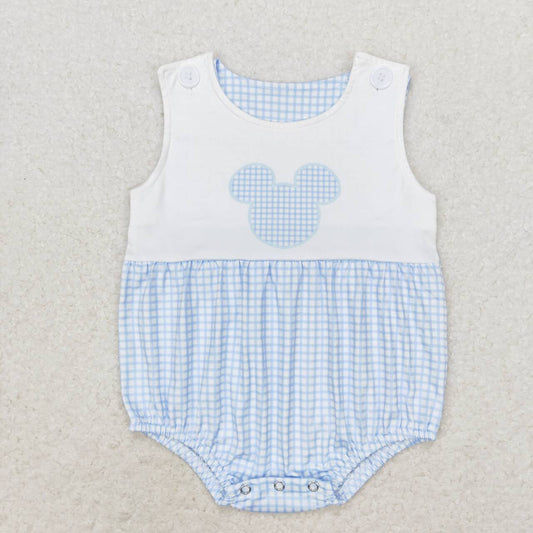 blue plaid sleeveless Print Baby Romper