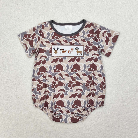 camo embroidered deer Print Girls Baby Romper