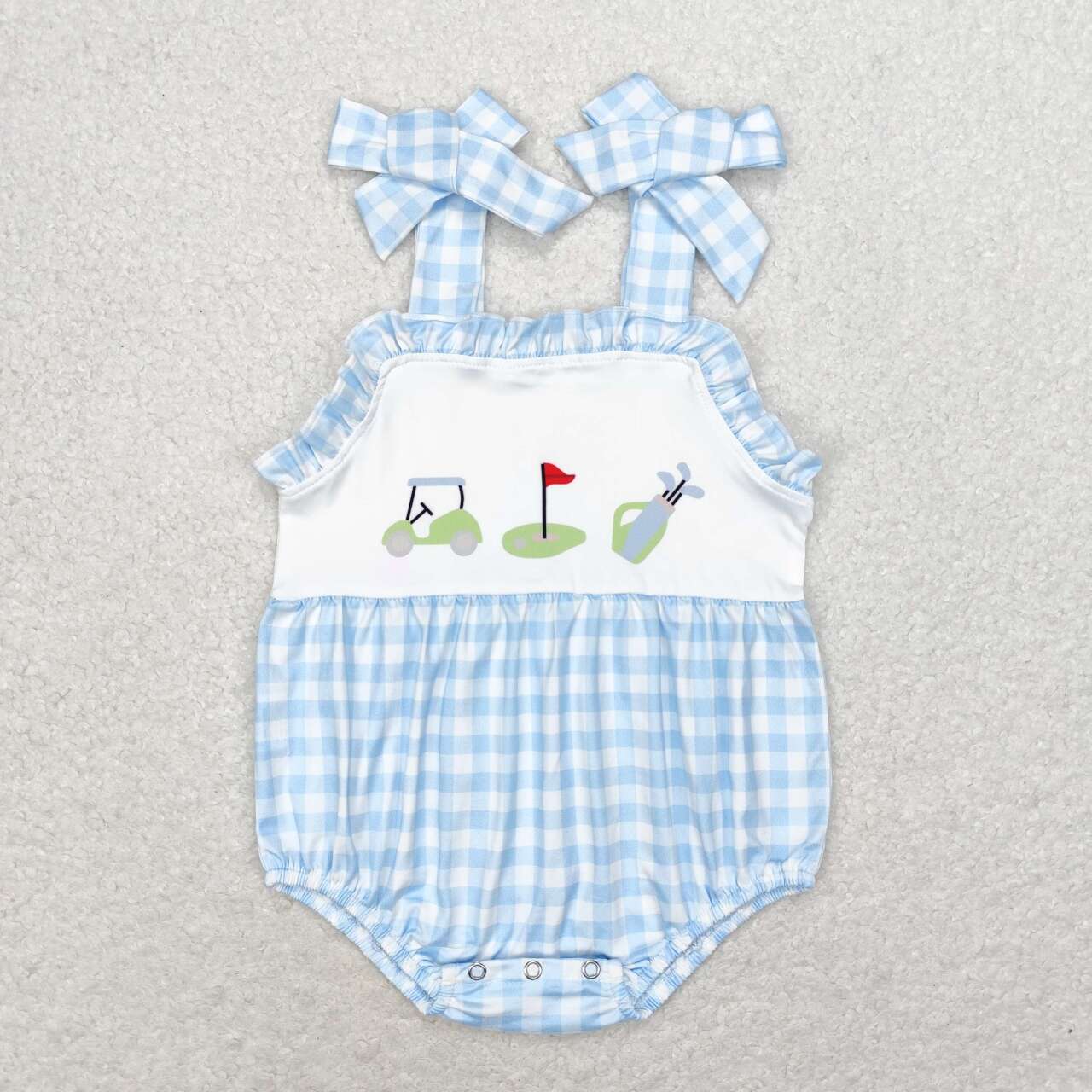 Blue Plaid golf Print Girls Baby Romper