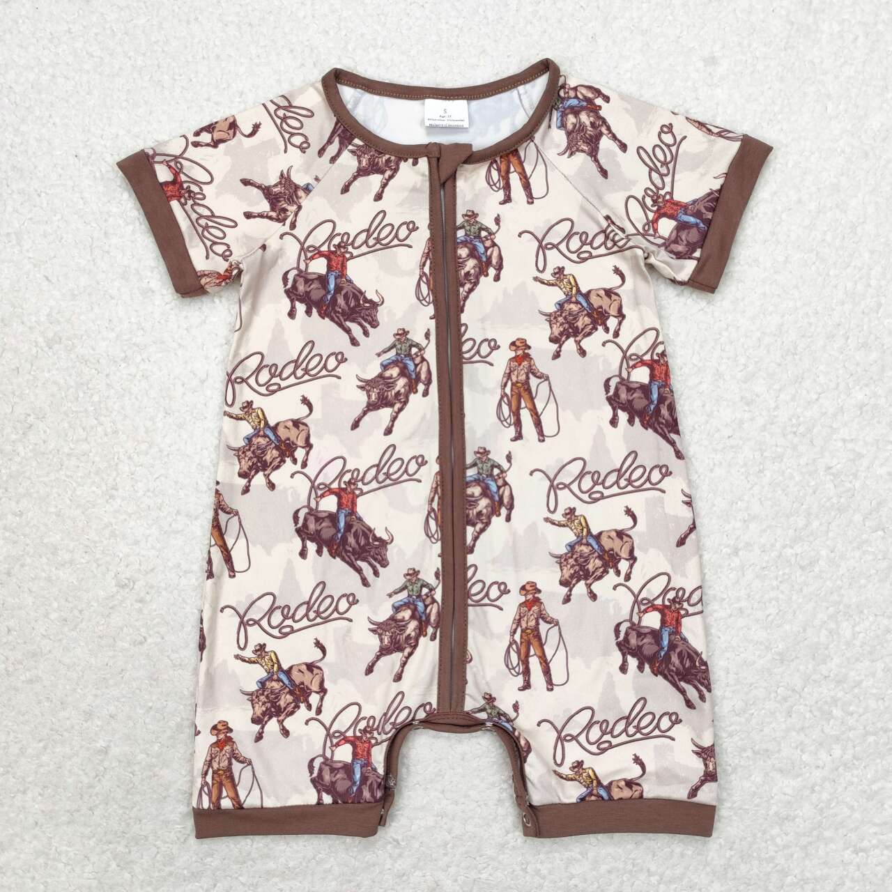 Western Cowboy Print Short Sleeve With Zipper Baby Romper