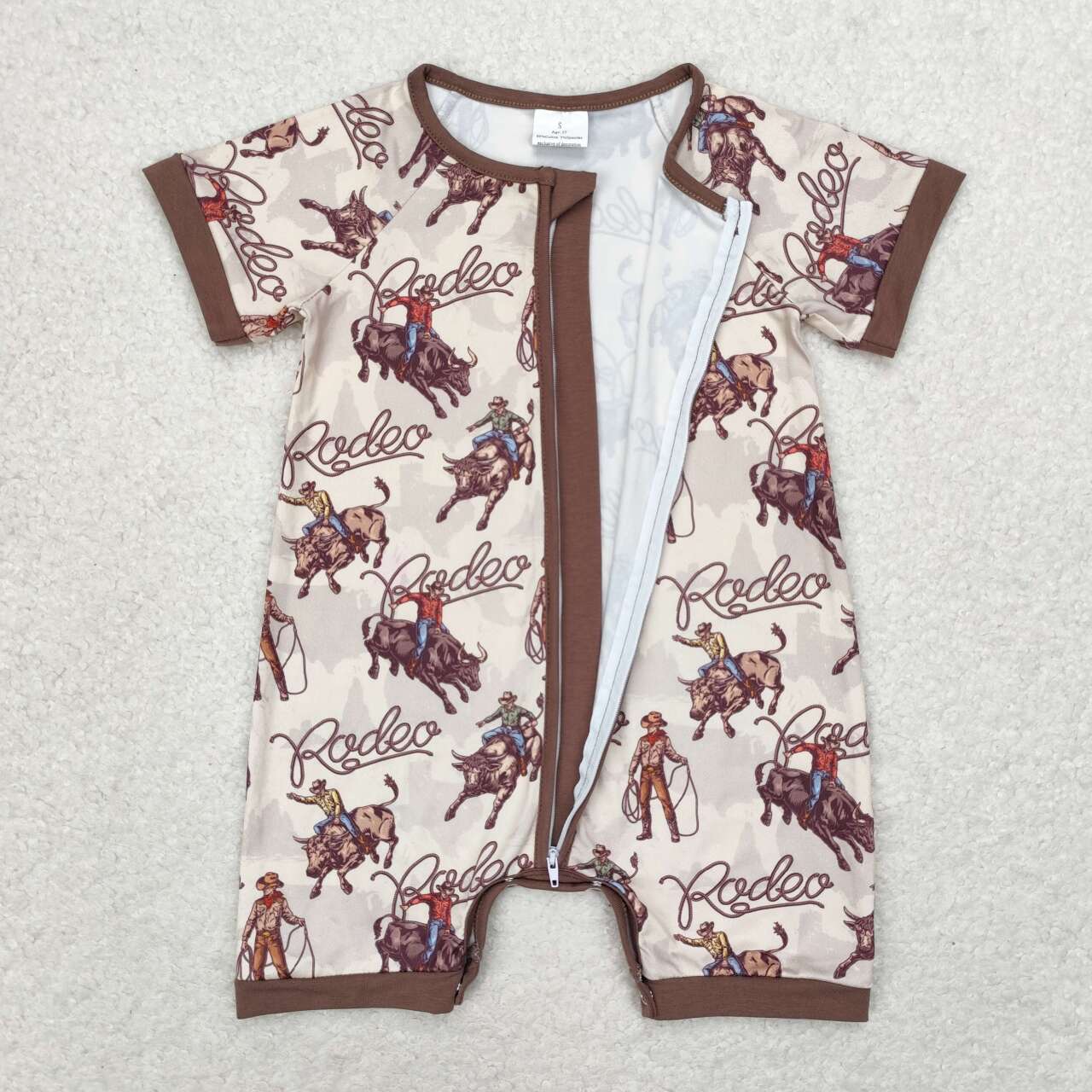 Western Cowboy Print Short Sleeve With Zipper Baby Romper