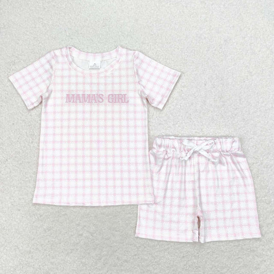 Pink Plaid “MAMA'S Girls 'embroidered Girls Suit