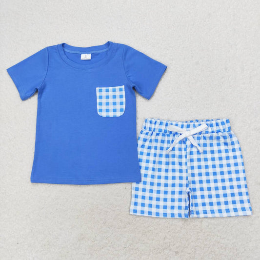 Blue Plaid Print Summer Boy Set
