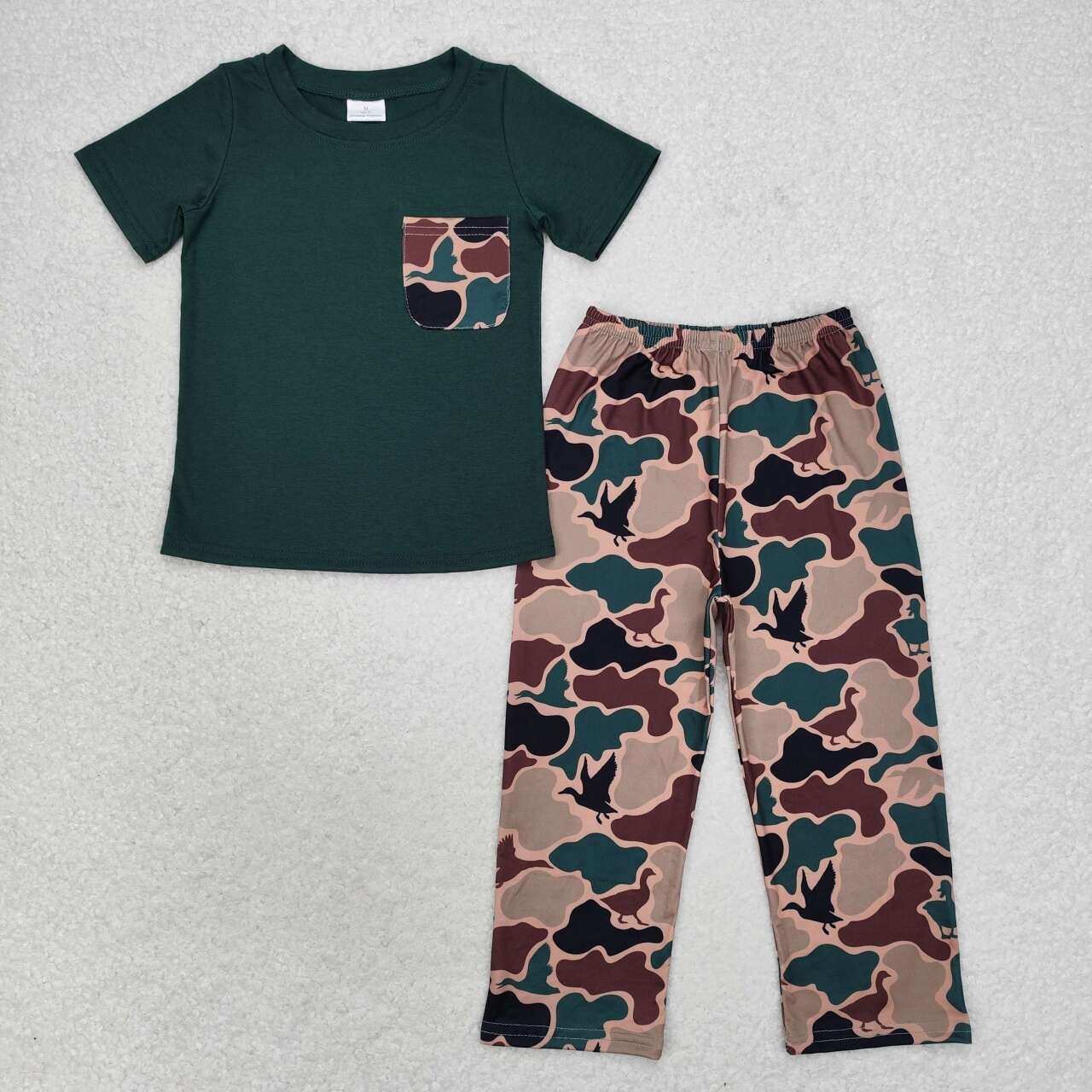 Dark Green Camo duck Pants Boy Set