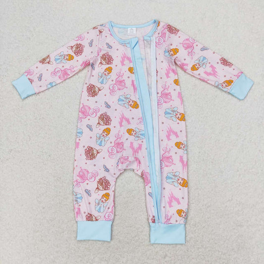 Pink Cartoon print with zipper Baby Romper