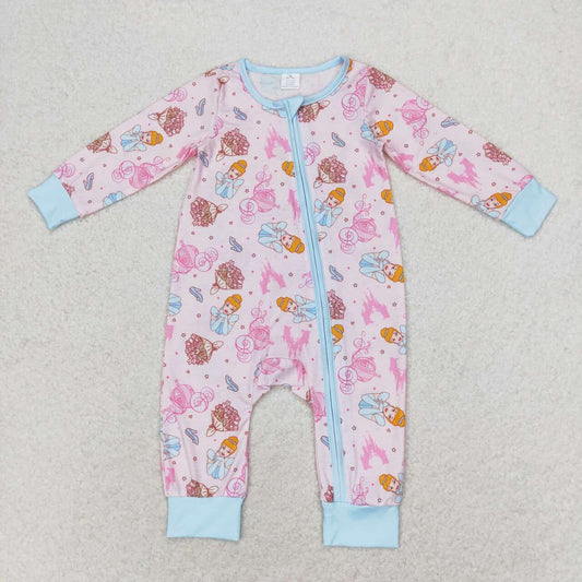 Pink Cartoon print with zipper Baby Romper