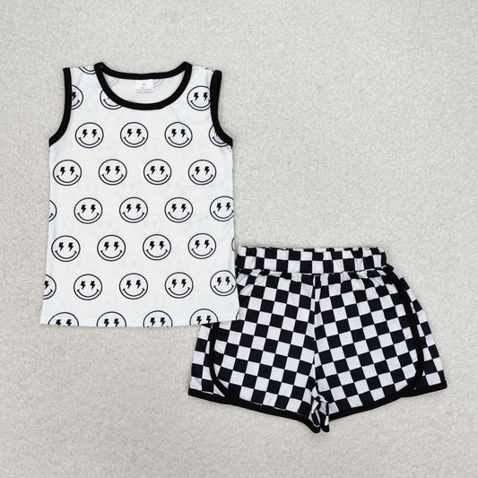 Smile sleeveless print short sleeve boy set