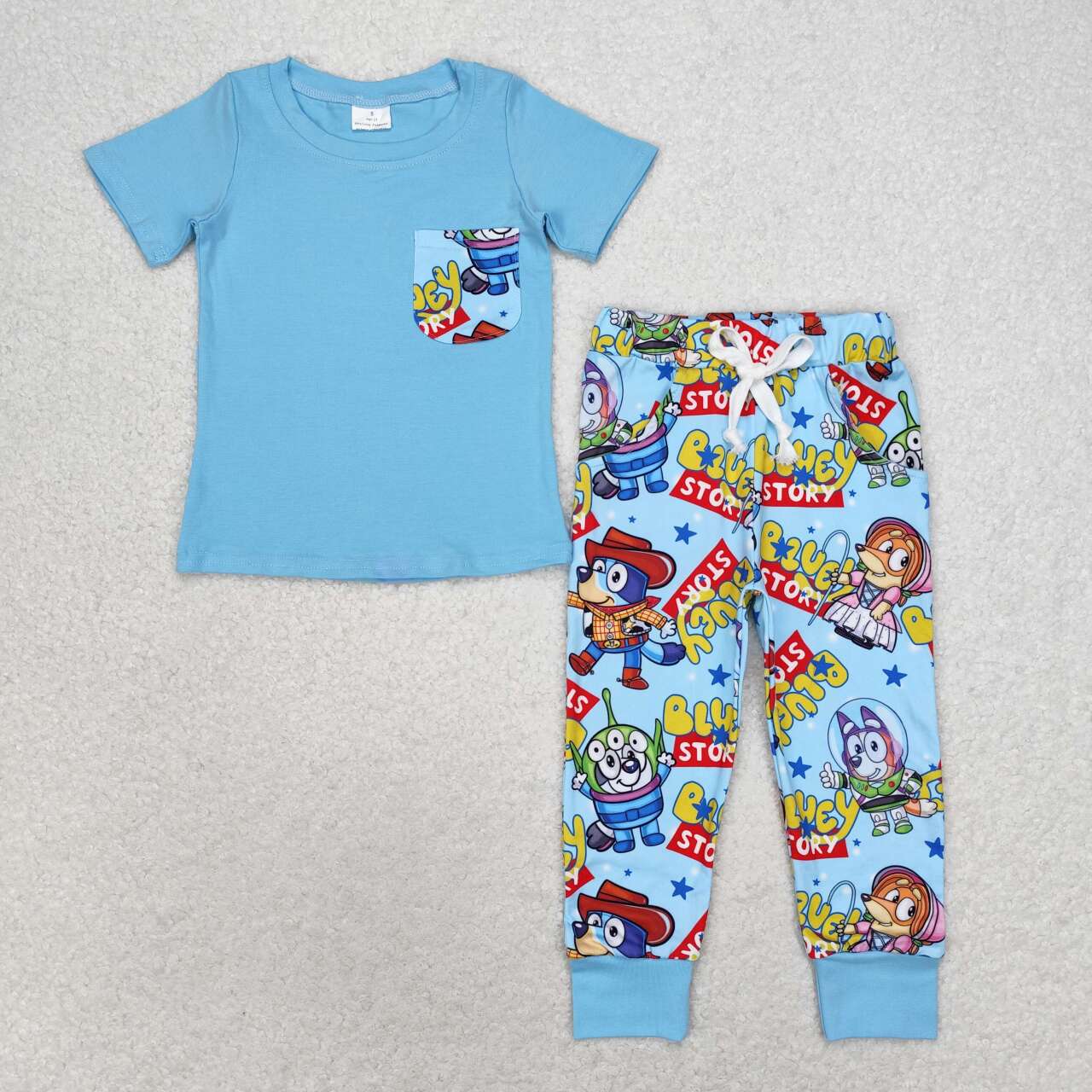 Blue Cartoon Dog Print Boy Set