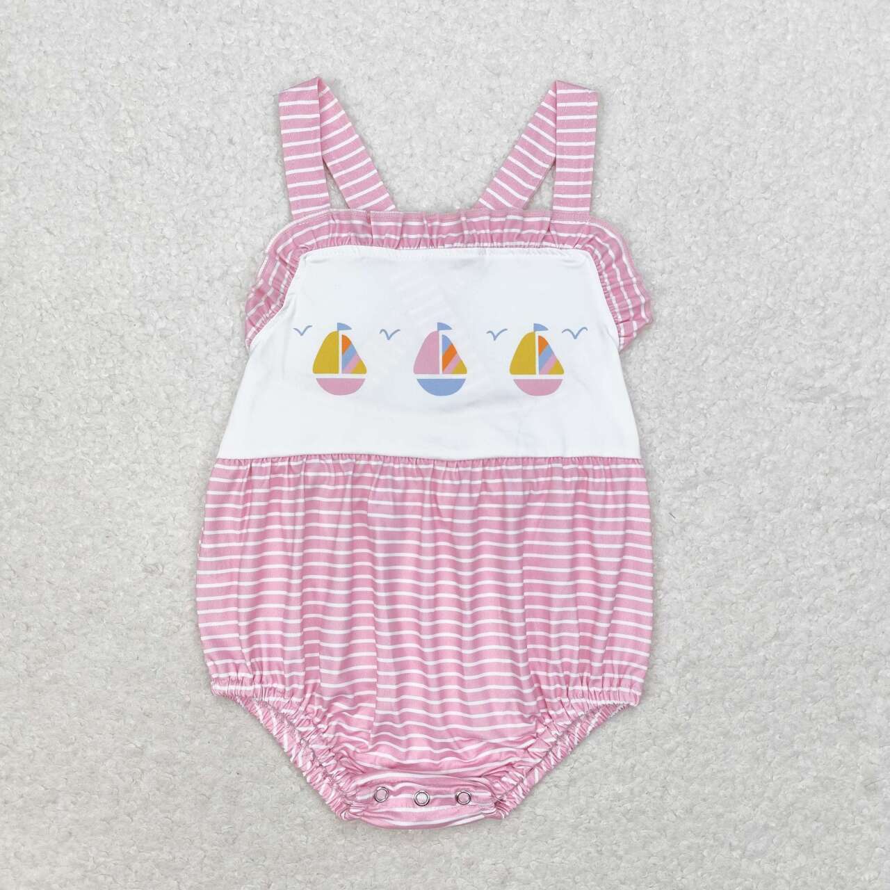 pink striped sailboat Baby Romper