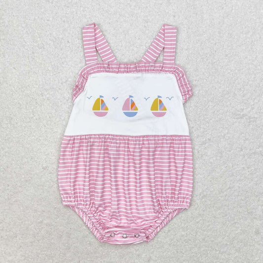 pink striped sailboat Baby Romper