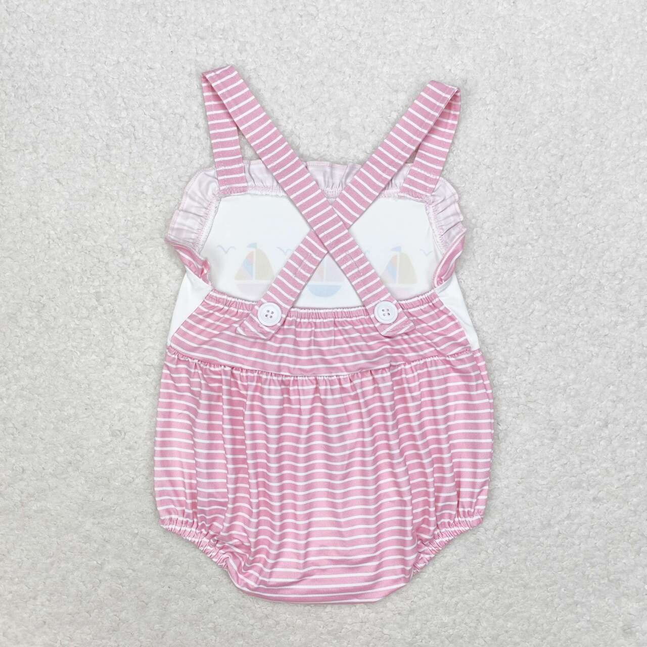 pink striped sailboat Baby Romper