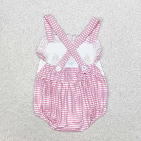 pink striped sailboat Baby Romper