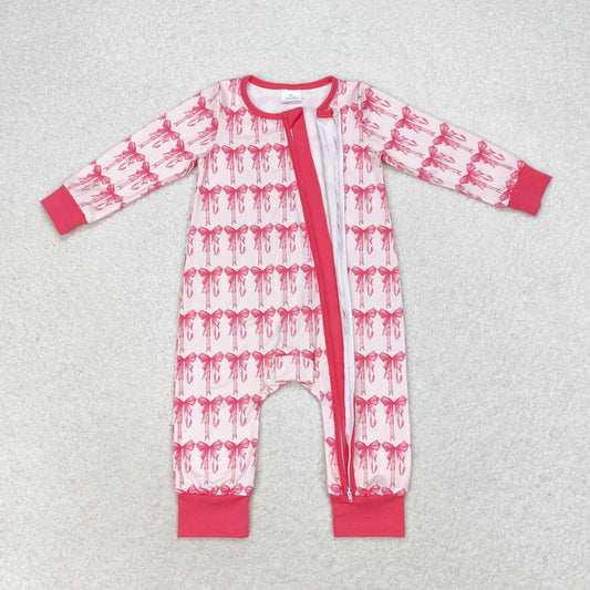 bow pattern Baby Romper With zipper