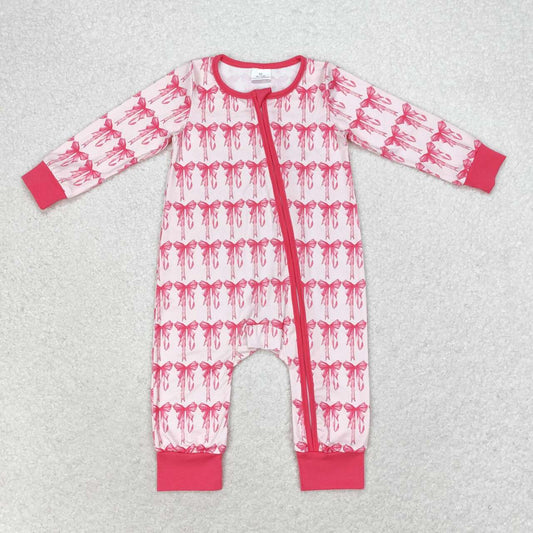 bow pattern Baby Romper With zipper