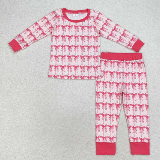 Red bow pattern long-sleeved pants pajamas