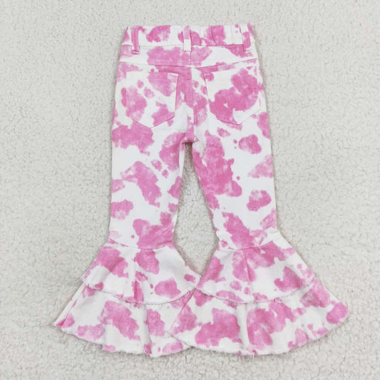 pink white Cow pattern denim Bell Jeans