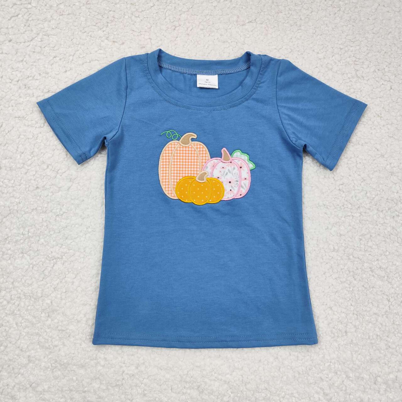 Blue Embroidery pumpkin Short Shirt